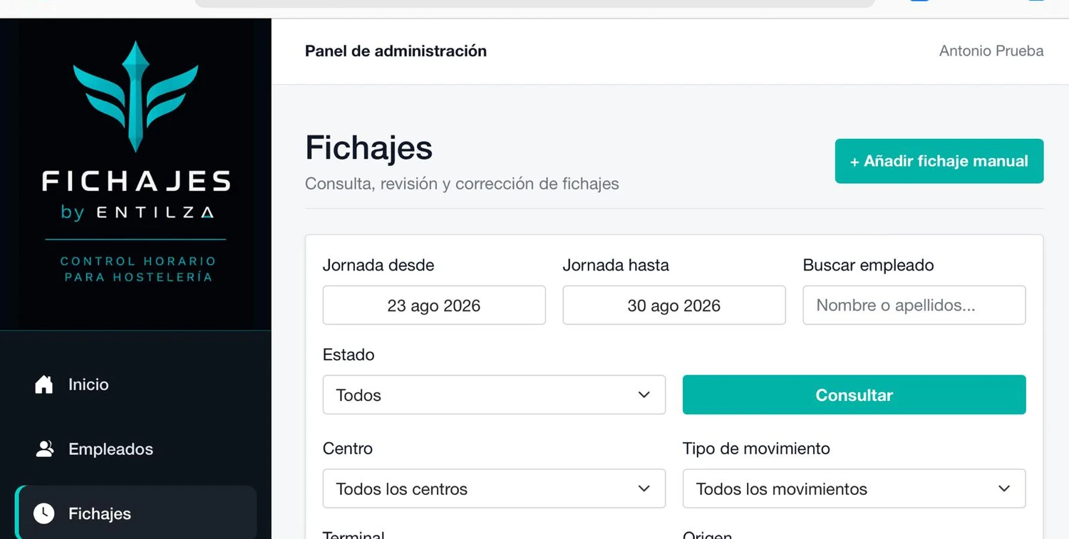 Funcionalidad de revisión de fichajes de FICHAJES by ENTILZA